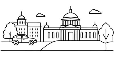 a linear drawing of a st petersburg cityscape with various types of buildings is depicted with a vector