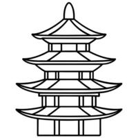 a japanese pagoda, with multiple tiers and a curved roof, illustration line art vector