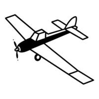 a silhouette of a crop duster airplane flying low with a spray trail, set on a white background, vector