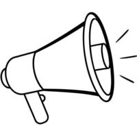 4 set a black and white drawing of a megaphone with a light coming through it set, solid white vector
