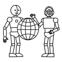 hands of robot and human holding big data of global network connection cooperation between people vector