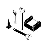 isometric tools, illustration line art vector