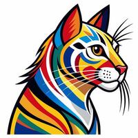 a cat graphic from the side view with bold icon features stripes and vivid colors on a white vector