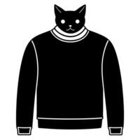 design a cat sweater with ribbed cuffs and neck, displayed in black on a plain white background, vector