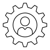 a gear with a person in the center, representing responsibility and strong principles, vector