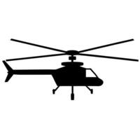 a silhouette of a helicopter with rotating blades and landing gear, displayed on a white vector