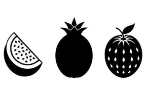 3 differents fruits goava papya , pine apple picture silhouette on white background, vector