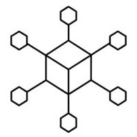 a blockchain network on white background, illustration line art vector