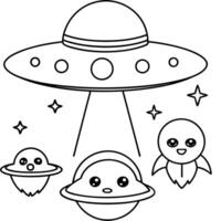 a coloring page of an space aliens with no color just black lines, illustration line art vector