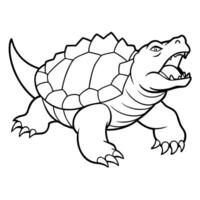 an alligator snapping turtle with its jaws open, showing rough shell texture, illustration vector