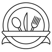 restaurant logo , plate, spoon, illustration line art vector
