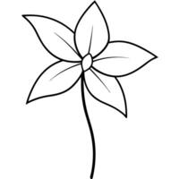 a black and white sketch of a jasmine flower with a large, stylized petal and a long stem, vector