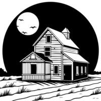 abandoned farm house in moonlight with an eerie atmosphere with copyspace for text, vector