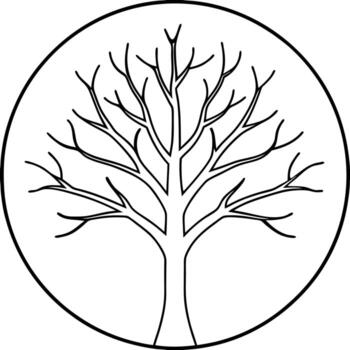 one old bend tree without leaves, without branches singular line circular outline, vector