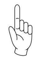 hand shows one index finger on white background, illustration line art vector