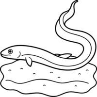 eel resting on the bottom the eel lies flat on the ocean or riverbed, sometimes partially vector