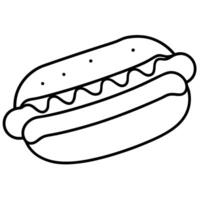 simple drawing of a hot dog in a bun with ketchup, illustration line art vector