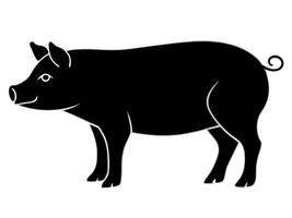 a solid black color pig silhouette isolated white background, illustration line art vector