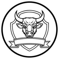 a round logo for a biker club without any words, only a head of an buffalo and a banner where i vector