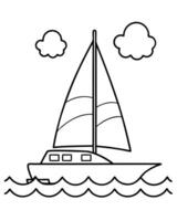 a coloring page of an catamaran sailing with no color just black lines, illustration line vector