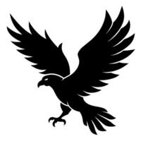 oa sharp, black eagle silhouette with outstretched wings, soaring across a crisp white background vector