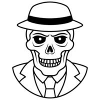 vintage monochrome gangster skull without jaw, illustration line art vector