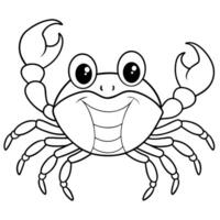 a fun, friendly crab in a simple line drawing the crab should have big eyes and claws, with thick, vector