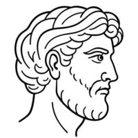 normal face of an ancient greek god with moustache with interruption lines, face in profile, vector