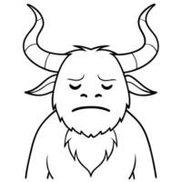 the same monster with two long horns exhausted on the workplace, illustration line art vector