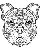 an intricate line art illustration of a bulldogs head filled with detailed patterns and geometric vector