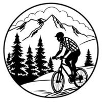 design a silhouette of a mountain biker navigating a rugged trail include details like rocky vector