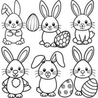 creat a cute little easter bunny outline sketch collection in different poses cartoon rabbit vector