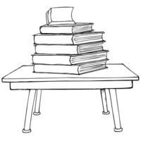 books stacked isolated on table, illustration line art vector