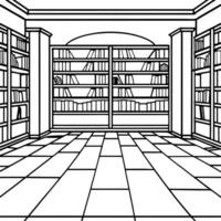 cartoon, an empty library room with shelving, with hardwood flooring, illustration line art vector