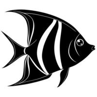 a black angelfish silhouette style with white background, illustration line art vector