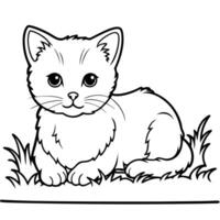 a kitten lying on the grass, illustration line art vector