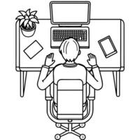 top view of person sitting by the desk at working space in comfortable working chair mac computer vector