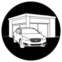 a car in a car dealership, illustration line art vector