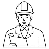continuous line drawing of architect wearing safety helmet and uniform drawing on blueprint to vector
