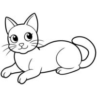 2d, cute cat lying down and looking at the camera, illustration line art vector