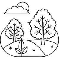 autumnal scene, simple and easy, illustration line art vector
