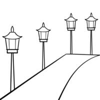 a row of lanterns glowing along a path in the evening, illustration line art vector