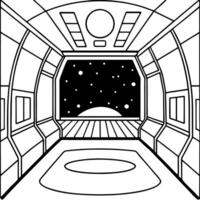 cartoon style, inside an empty spaceship, illustration line art vector
