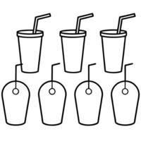 fruit juice with a straw six set, illustration line art vector