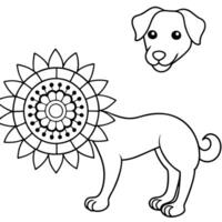 dog with bone and paw mandala patterns across its body, illustration line art vector