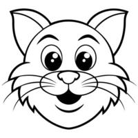 a playful, cartoon-style icon of a cats face with exaggerated whiskers and big eyes, vector