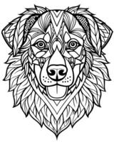 an intricate line art illustration of a bernese mountain dogs head filled with detailed patterns vector