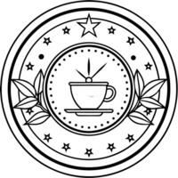 logo for a coffee shop with clock elements, illustration line art vector