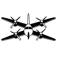 a silhouette of a twin-engine airplane with rotating propellers, on a white background, vector