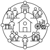 community integration for rehabilitation on white background no need outline circle, vector